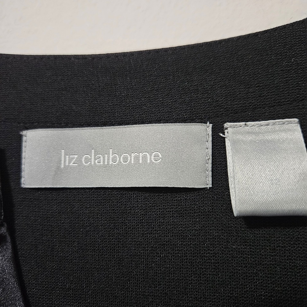 Liz Claiborne Womens Black Sleeveless Sheath Dress Satin Trim Size 12 Ponte Knit - Picture 3 of 6